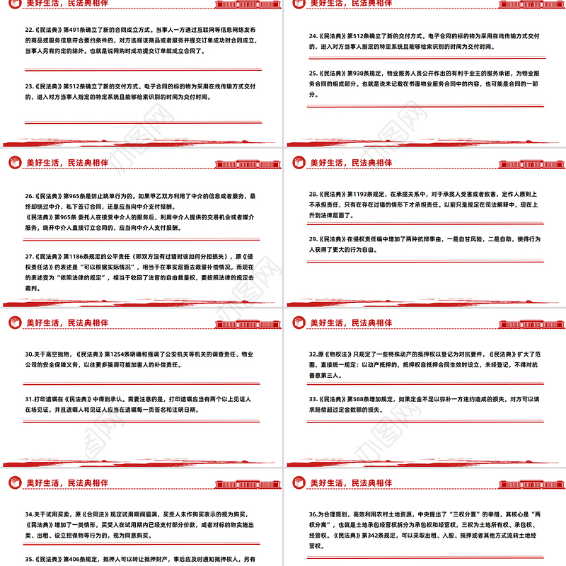 红色精美关于《民法典》的50个法律知识点PPT2025民法典宣传月课件