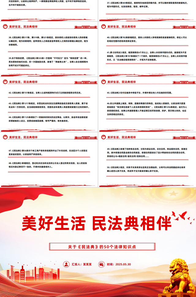 红色精美关于《民法典》的50个法律知识点PPT2025民法典宣传月课件
