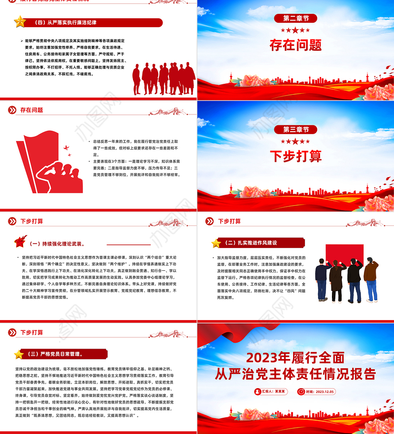 2023年个人落实履行全面从严治党主体责任情况报告PPT课件