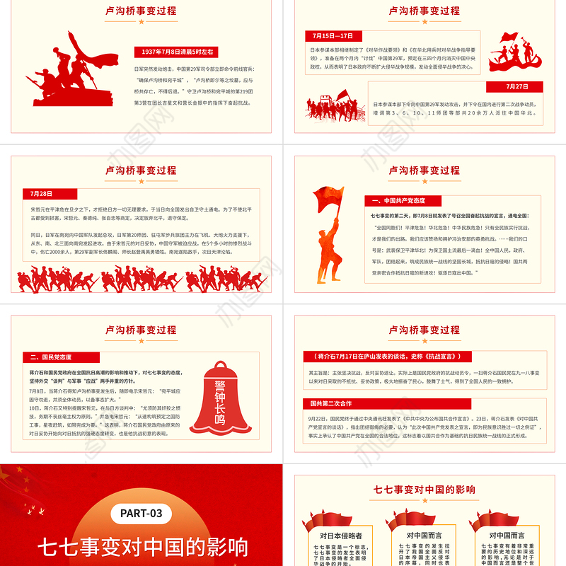纪念七七事变PPT大气党政风纪念卢沟桥事变铭记历史专题党课课件模板