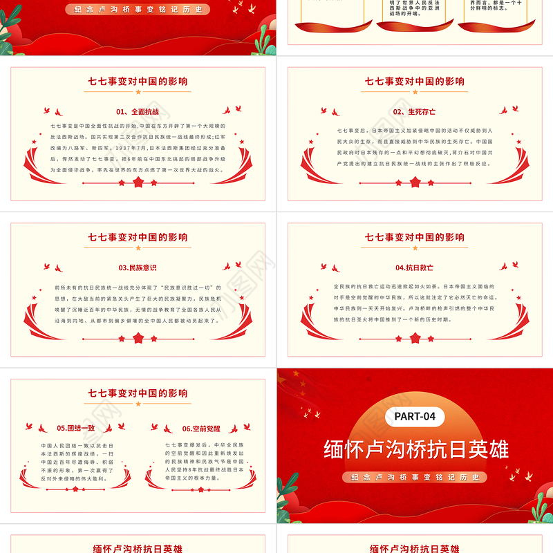 纪念七七事变PPT大气党政风纪念卢沟桥事变铭记历史专题党课课件模板