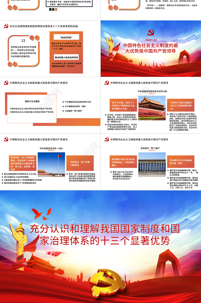 2021充分认识和理解我国国家制度和国家治理体系的十三个显著优势PPT宏观党课课件下载