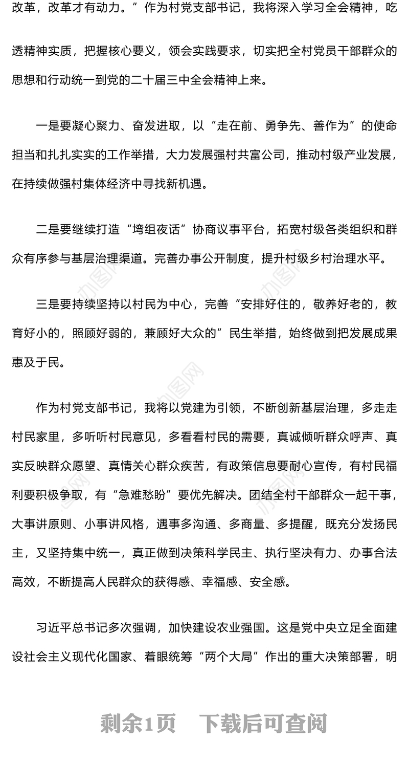 支部书记学习贯彻党的二十届三中全会精神心得