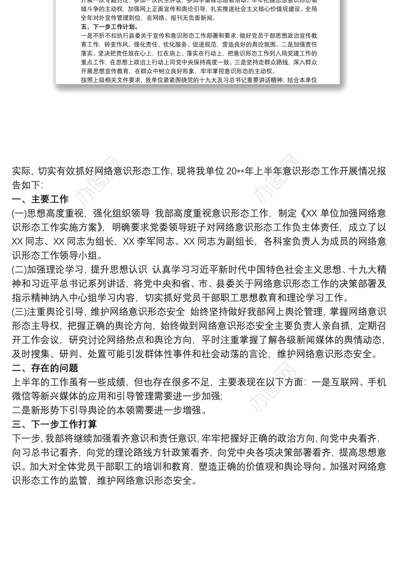 20xx年度落实网络意识形态工作情况报告