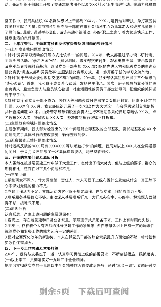 局党支部书记20xx年抓基层党建工作情况述职报告范文