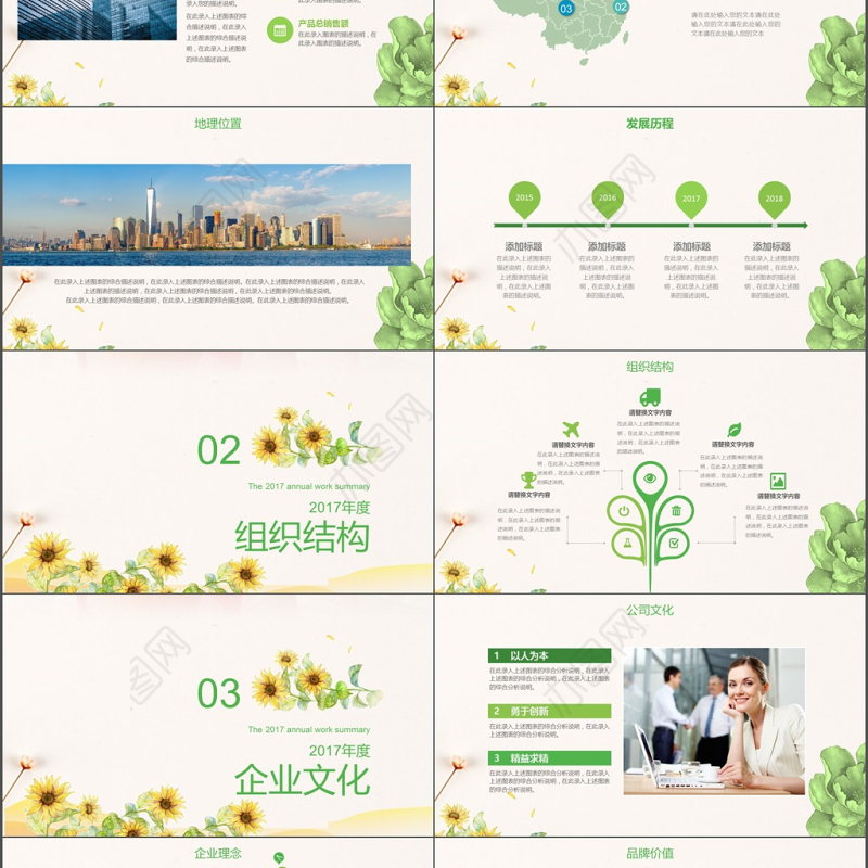 绿色向日葵清新简洁新员工入职手册PPT
