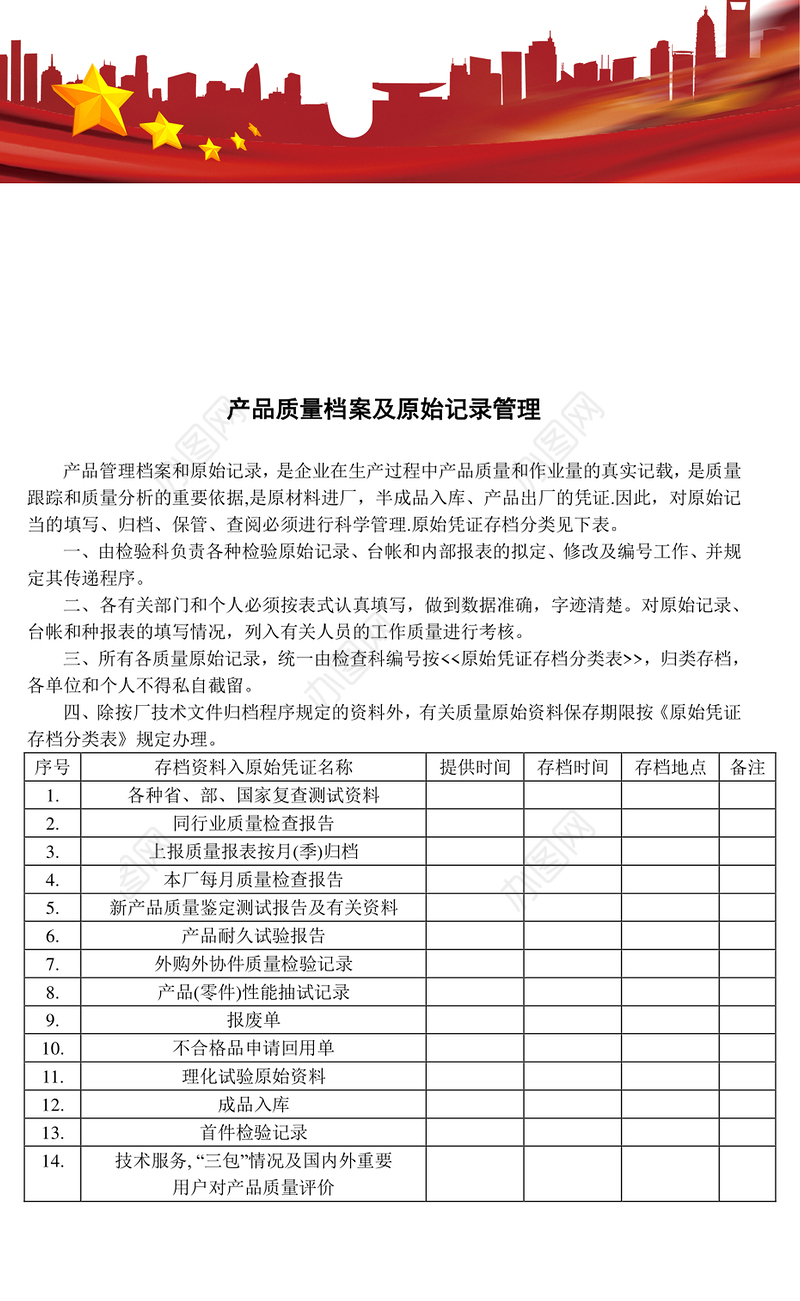 产品质量档案及原始记录管理