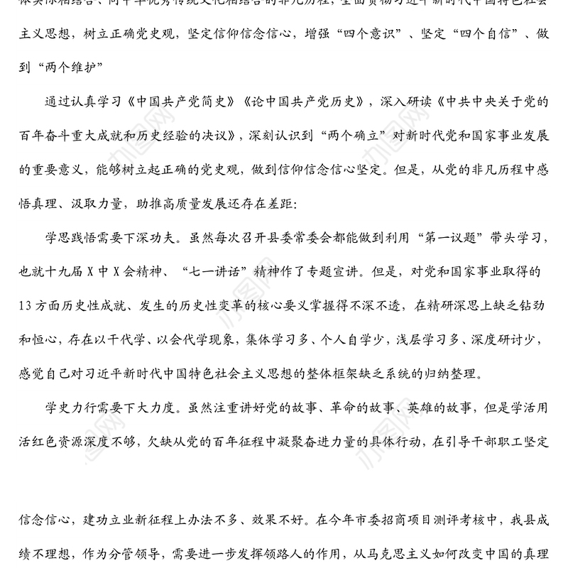 县委常委、常务副县长2021年专题民主生活会个人对照检查材料（五个带头）