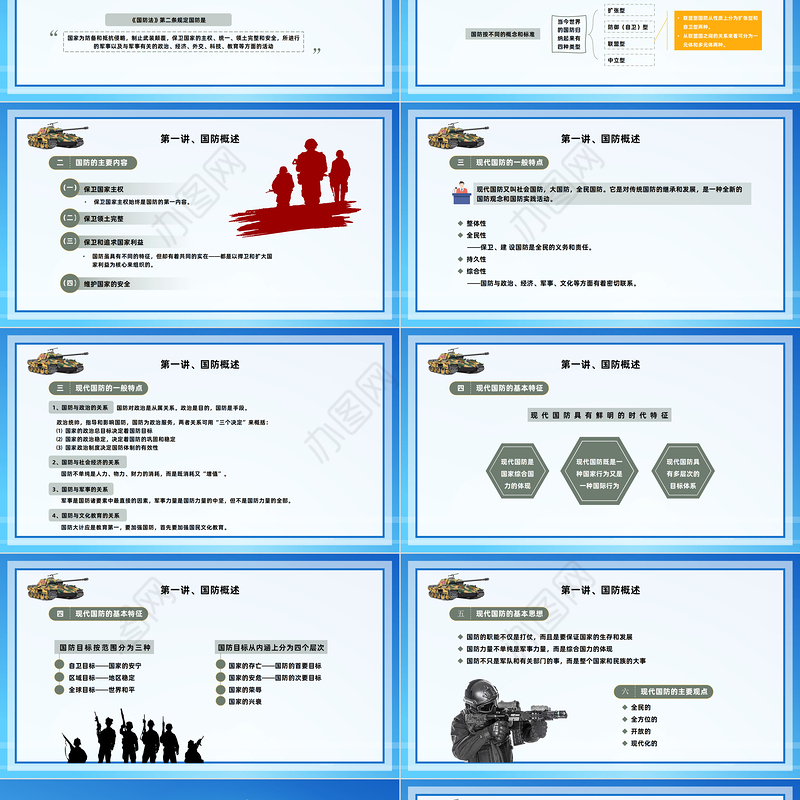 2022大学生军事理论PPT简洁风大学生学习军事理论增强国防意识专题课件模板