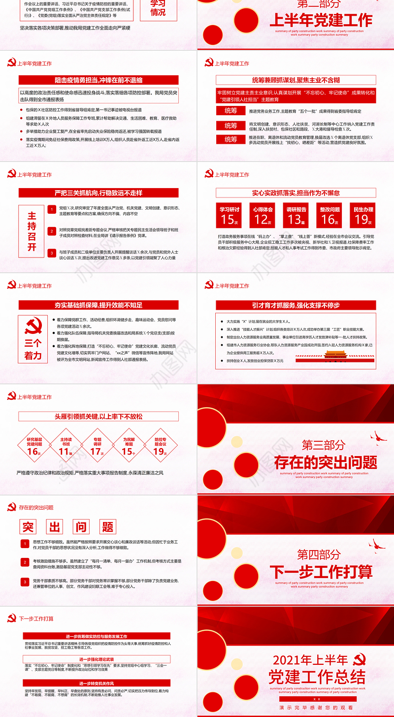 2021年上半年党建工作总结PPT简约大气党建风工作总结模板
