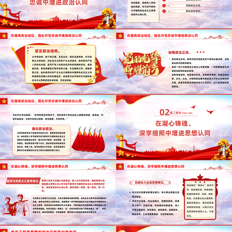 在党的创新理论学习中增进“四个认同”PPT简洁精美政治认同思想认同理论认同情感认同思想建党理论强党课件