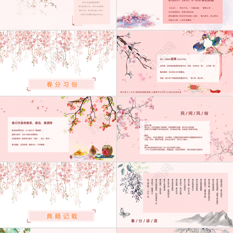 原创二十四节气之春分PPT动态幻灯片主题班会-版权可商用
