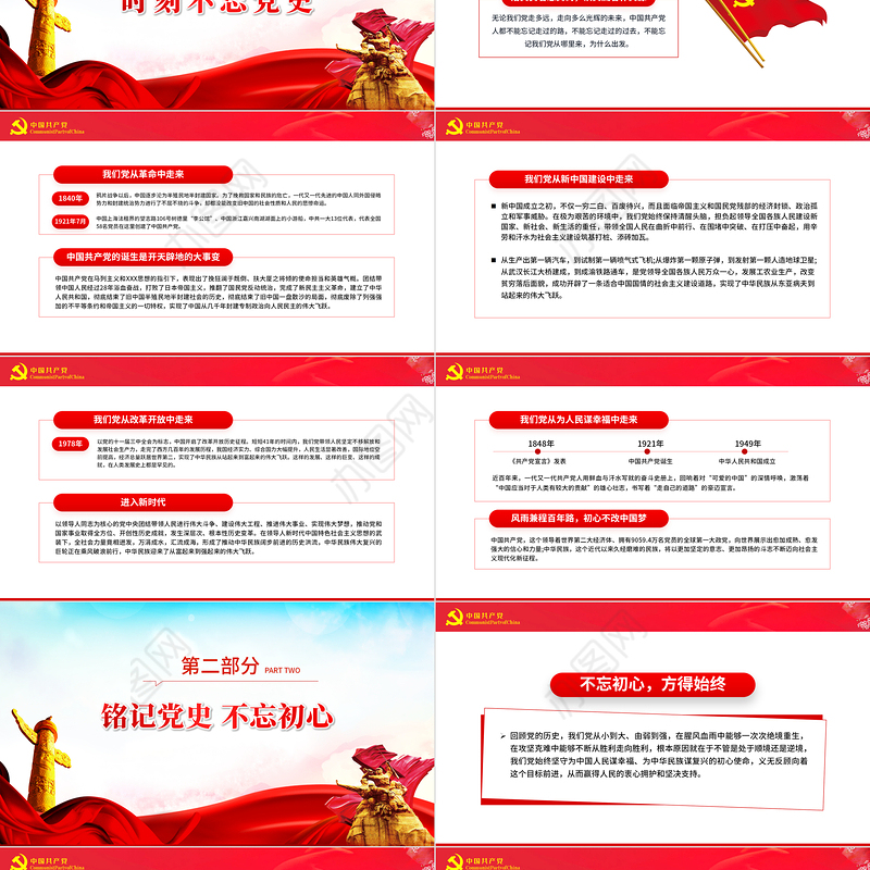 建党伟业PPT红色党政风2022年党组织党支部党史学习教育动员会专题辅导党课课件模板