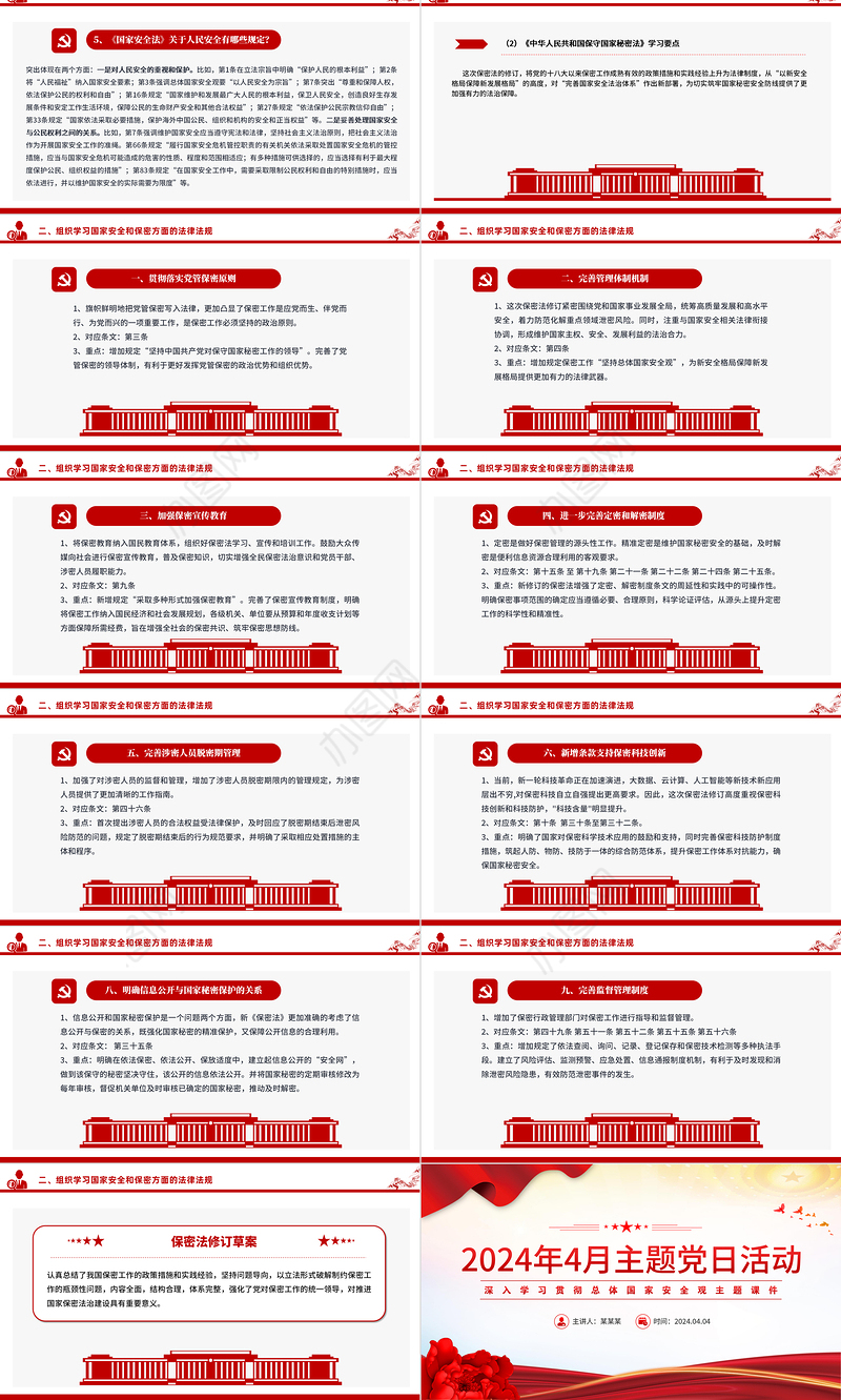 4月主题党日活动PPT红色简洁学习总体国家安全观主题党课课件