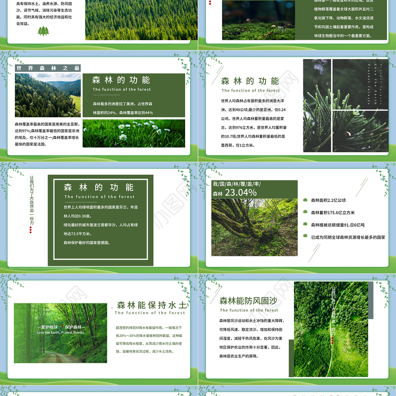 2023保护森林PPT简约风爱护地球保护森林主题班会课件模板下载
