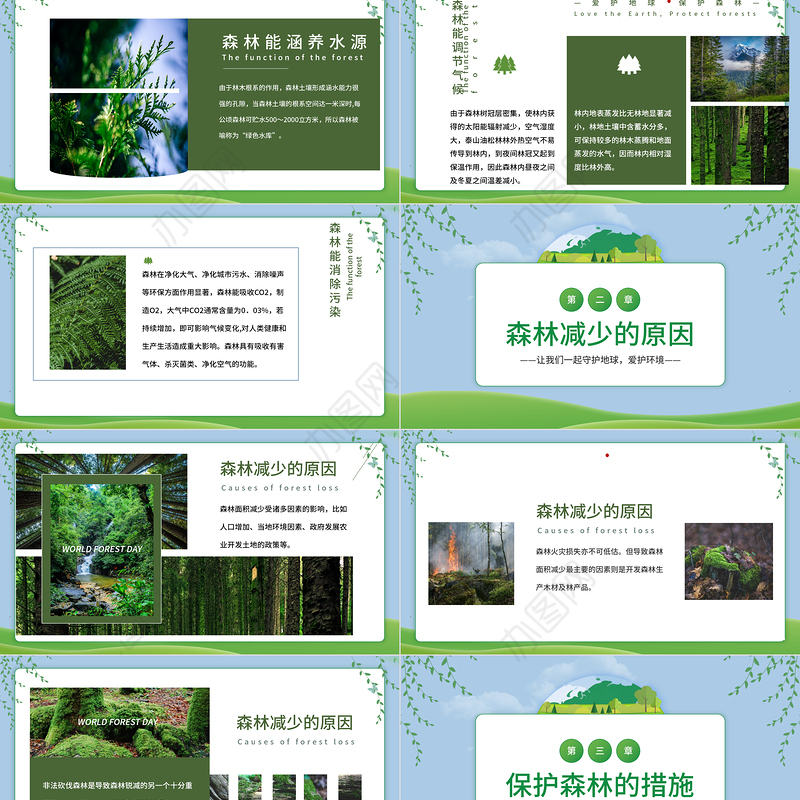 2023保护森林PPT简约风爱护地球保护森林主题班会课件模板下载