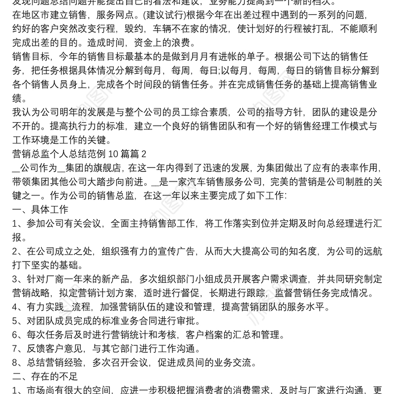 营销总监个人总结范例10篇3篇