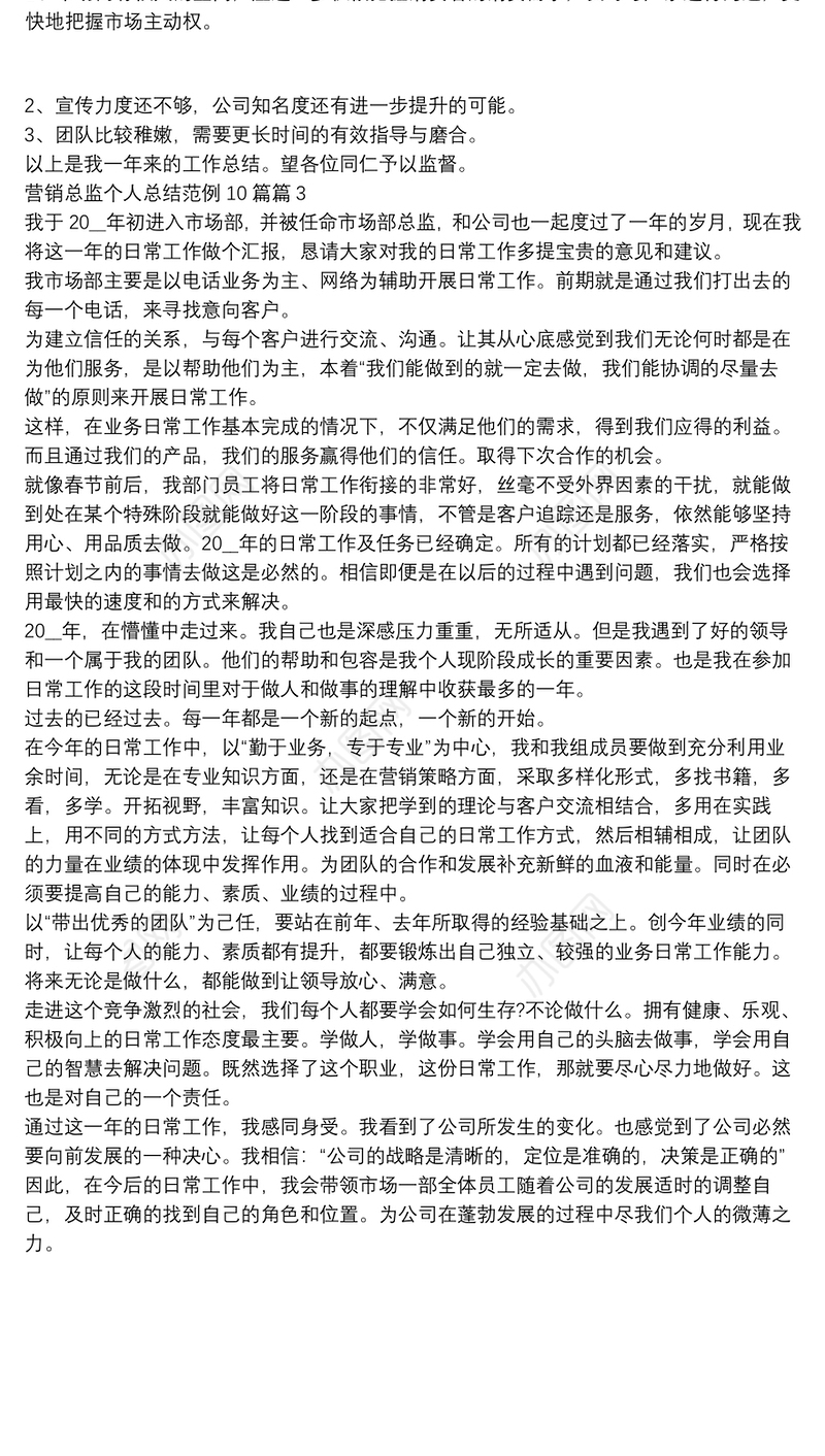 营销总监个人总结范例10篇3篇