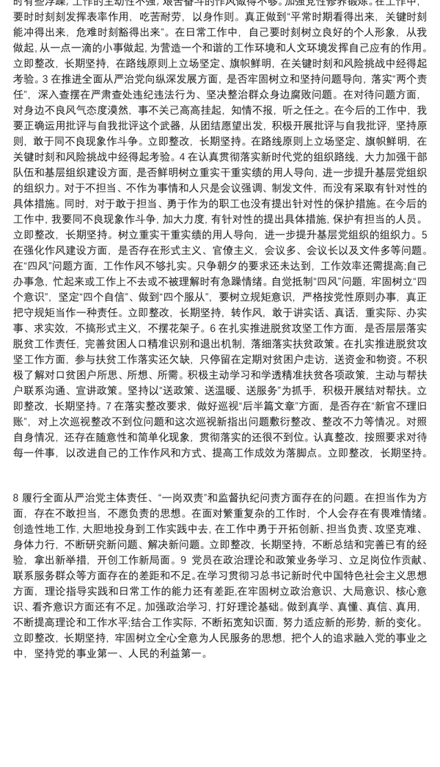 基层党组织党员巡视整改专题组织生活会问题整改清单