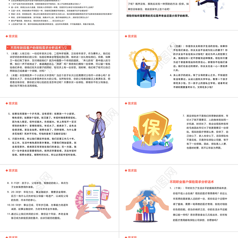 2022营销话术集锦PPT插画风保险行业话术专题培训课件模板