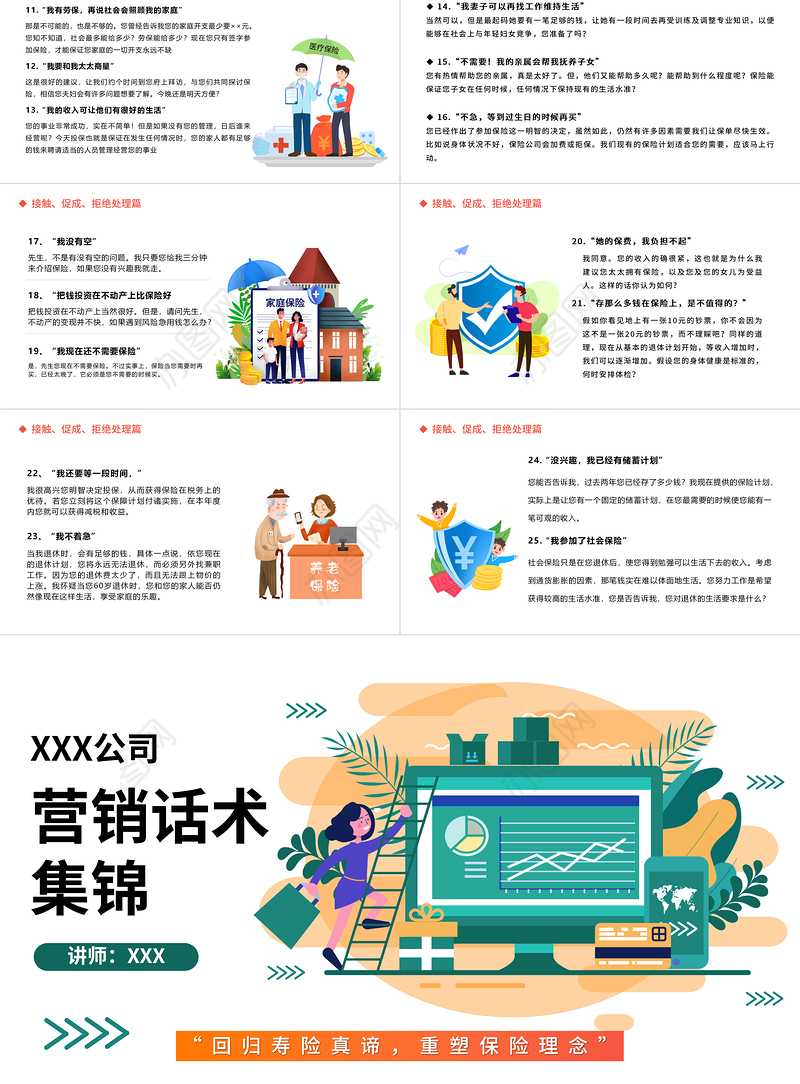 2022营销话术集锦PPT插画风保险行业话术专题培训课件模板