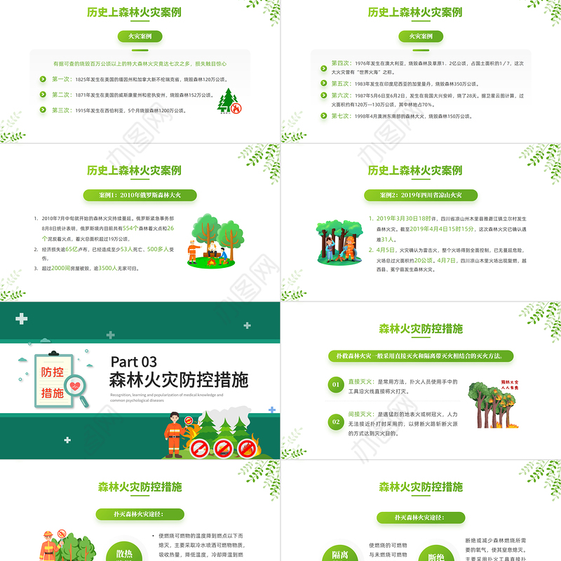 2022森林防火知识PPT简约卡通风森林消防日知识宣讲主题教育班会课件模板