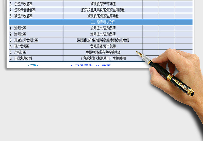 2021年财务指标分析表空模板自带两种风格