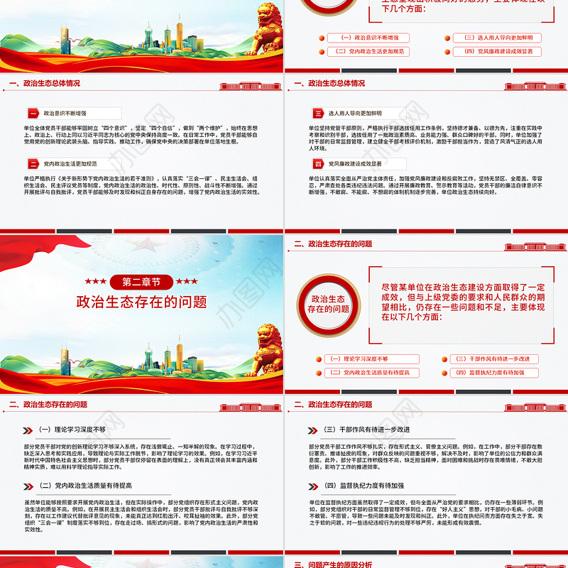 简洁实用单位政治生态分析报告PPT党建工作汇报模板下载