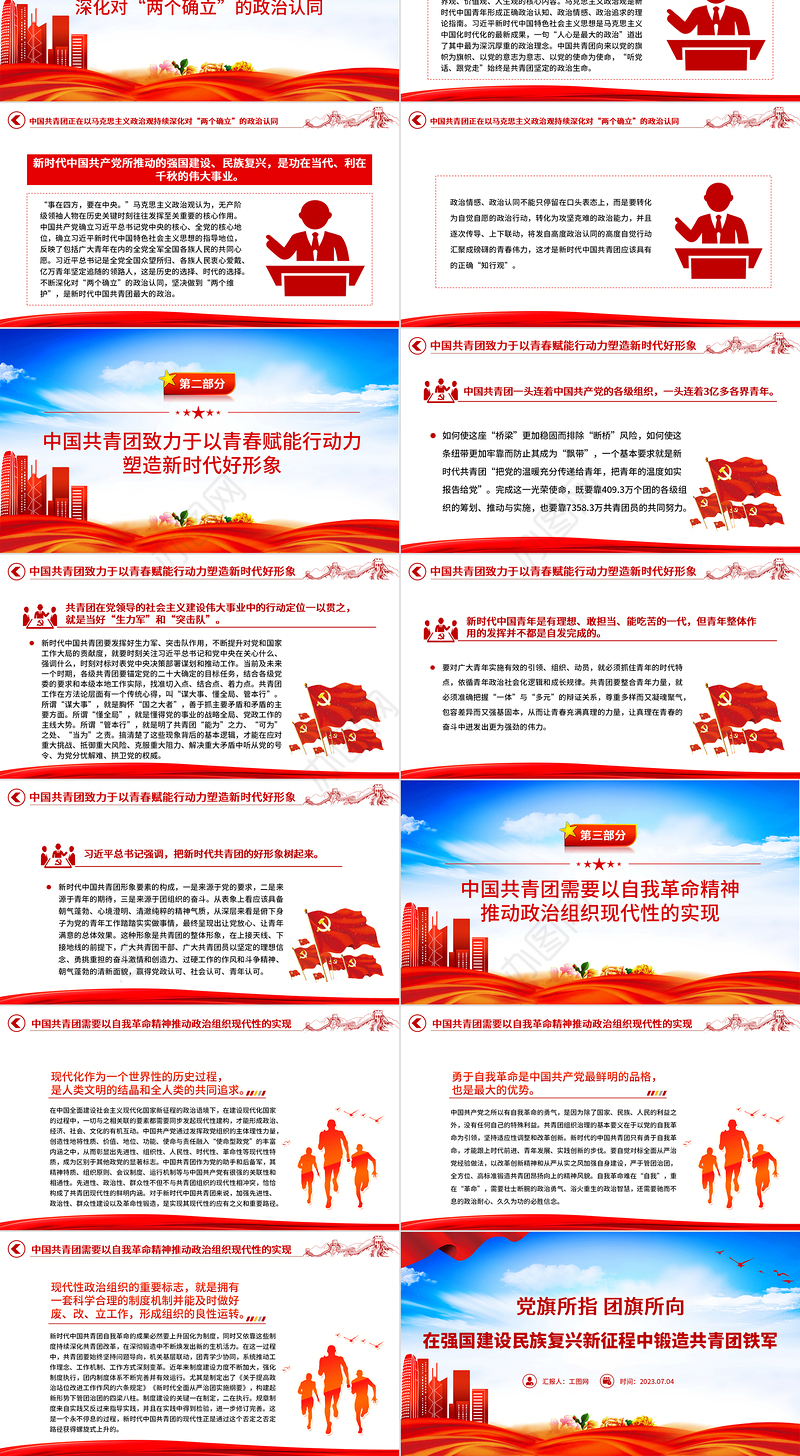 2023在强国建设民族复兴新征程中锻造共青团铁军PPT简洁风党旗所指团旗所向党有号召团有行动团课课件