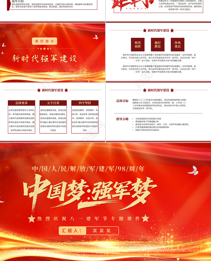 热烈庆祝建军98周年PPT铁血铸军魂八一建军节课件下载