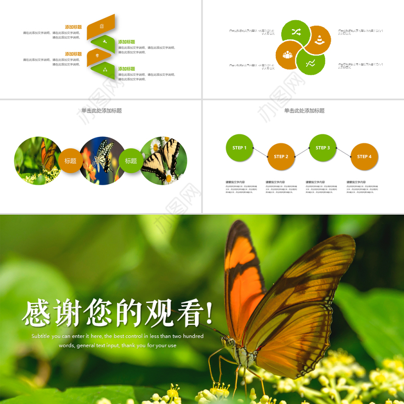 昆虫蝴蝶蜕变商务汇报总结计划PPT模板