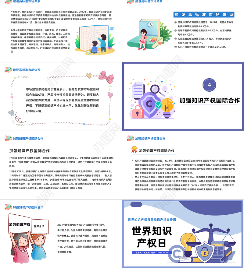世界知识产权日PPT卡通风世界知识产权日暨知识产权宣传周课件模板