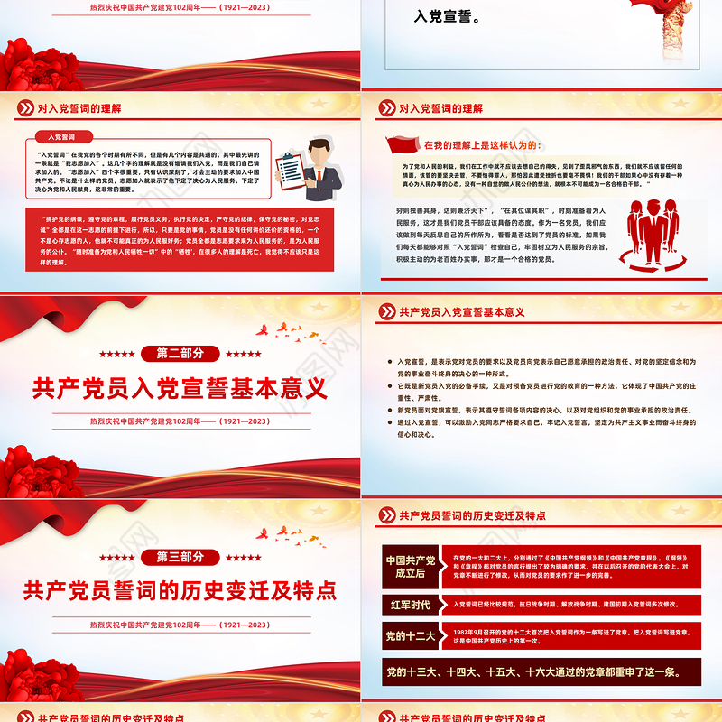 2023重温入党誓词凝聚奋进力量PPT红色党政风七一建党节102周年专题党课课件模板下载