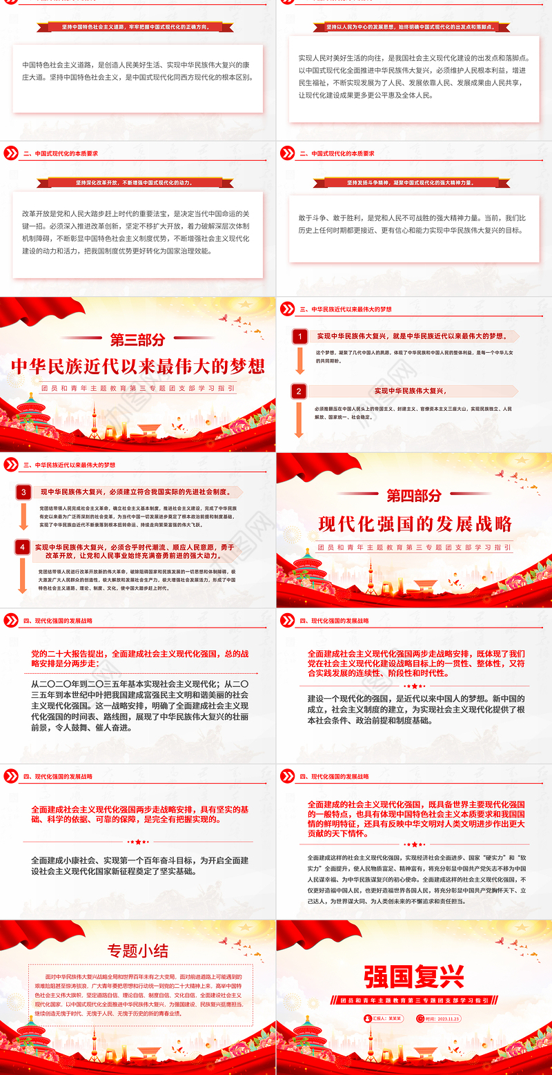 强国复兴PPT大气精美团员和青年主题教育第三专题团支部学习指引团课课件