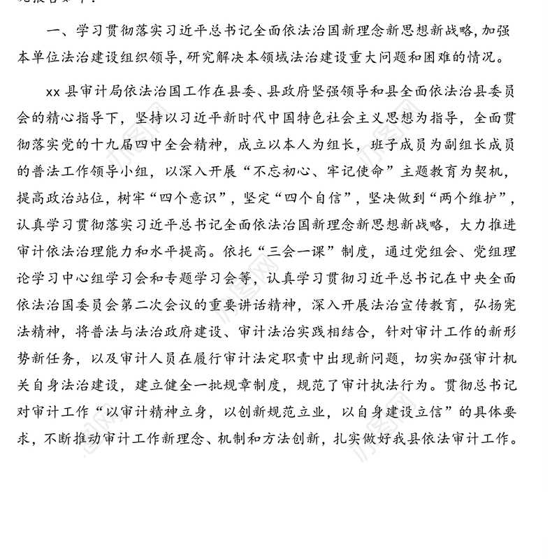 审计局局长履行推进法治建设第一责任人职责情况述职报告