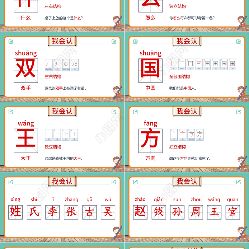 2022姓氏歌PPT卡通风识字第2课小学一年级语文下册人教版教学课件