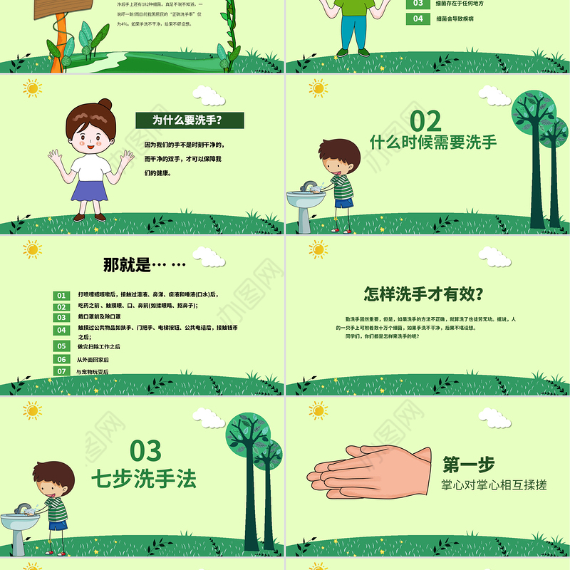 预防新型冠状病毒肺炎预防传染病七步洗手法PPT模板