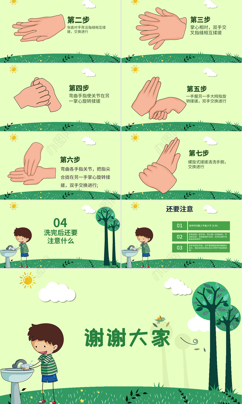预防新型冠状病毒肺炎预防传染病七步洗手法PPT模板