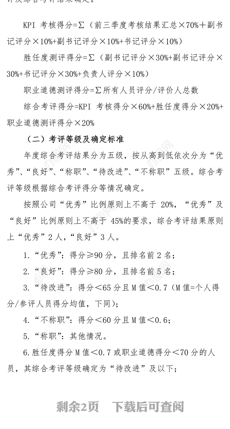 公文格式标准年度员工综合考评方案