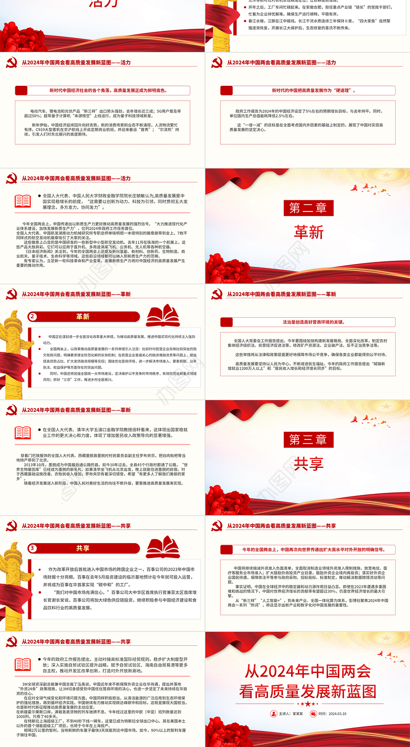 2024从中国两会看高质量发展新蓝图PPT创意华美两会专题微党课下载