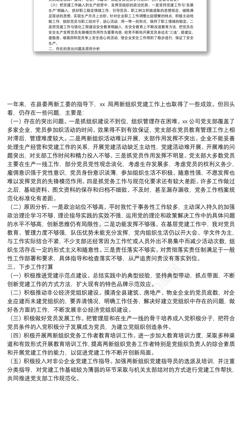 2021年度抓两新组织党建工作述职报告