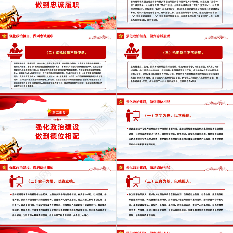 领导述职述廉报告PPT大气实用基层党建述职报告模板下载