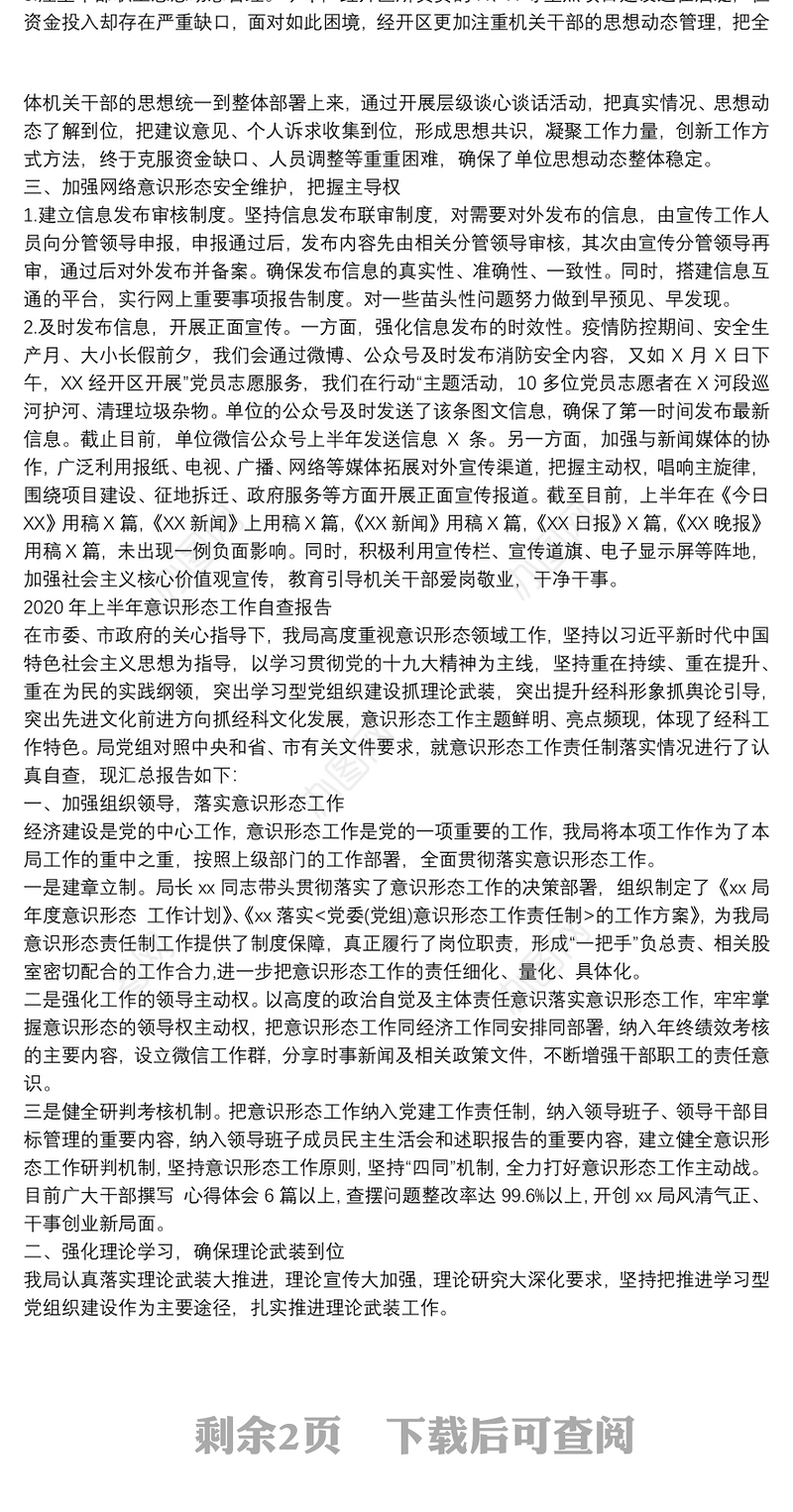 2020年上半年党支部意识形态工作自查报告两篇