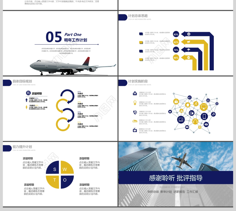 2017年机场航空公司通用年终汇报PPT模板