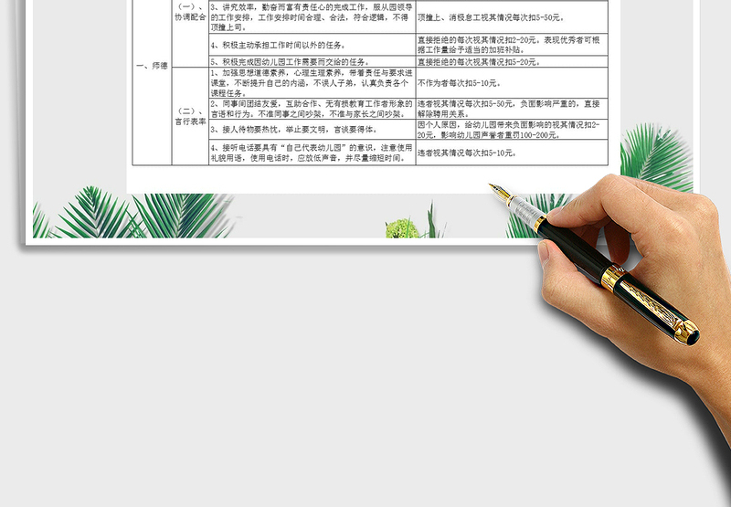 2021年幼儿园教师日常绩效考核参照表