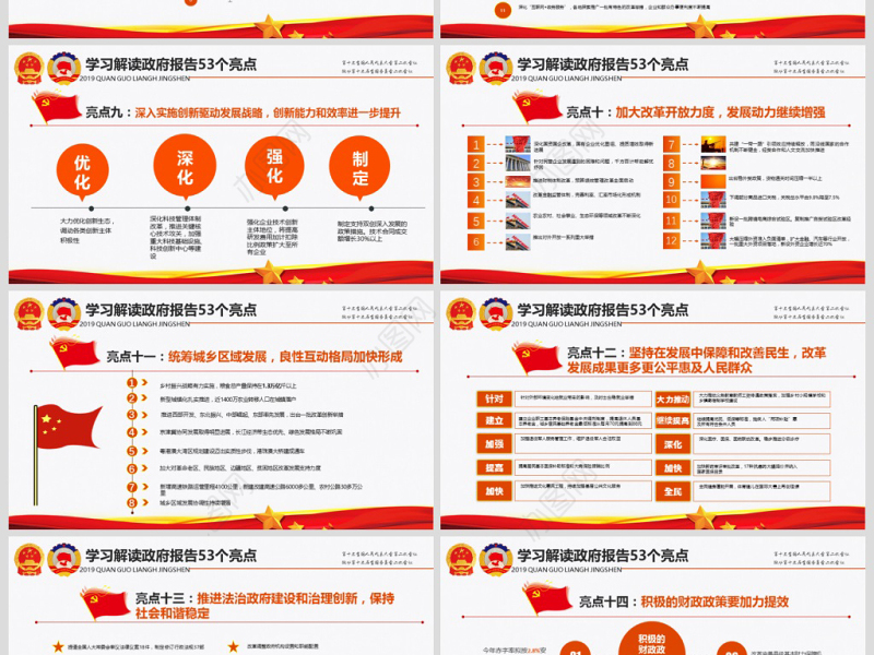 原创2019两会政府工作报告53个亮点PPT-版权可商用