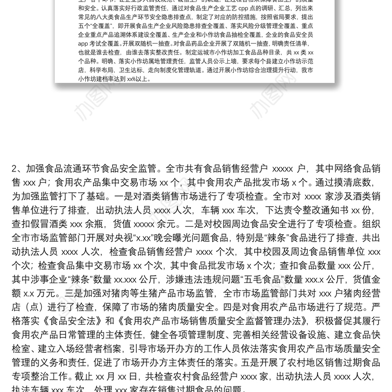 XX市市场监督管理局食品药品安全监管工作情况汇报