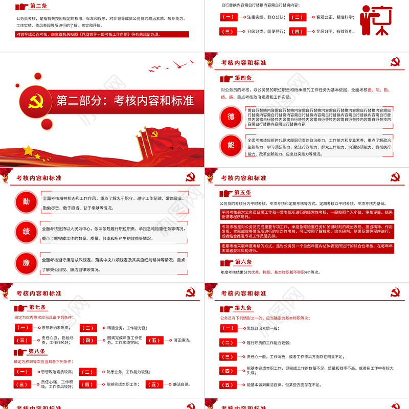 2021公务员考核规定德才表现工作业绩评价红色党政工作PPT模板