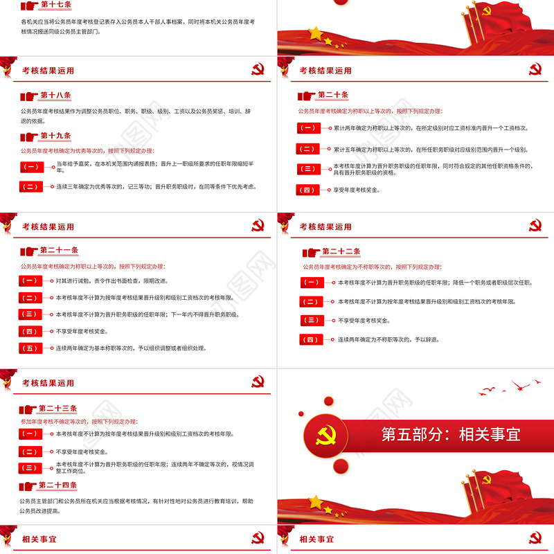 2021公务员考核规定德才表现工作业绩评价红色党政工作PPT模板