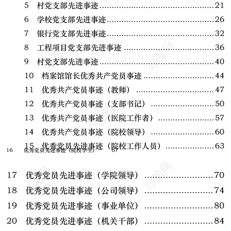 优秀党员先进党支部事迹材料汇编